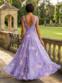 Chiffon V Neck A Line Long Mother of the Bride Dresses with Flower