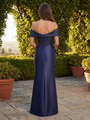 Satin Off Shoulder Mermaid Long Mother of the Bride Dresses with Bead