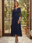 Chiffon V Neck A Line Long Mother of the Bride Dresses with Lace