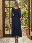 Chiffon V Neck A Line Long Mother of the Bride Dresses with Lace