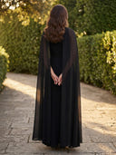 Chiffon Crew Neck A Line Long Mother of the Bride Dresses with Cape