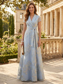Satin V Neck A Line Long Mother of the Bride Dresses with Flower