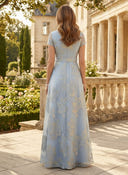 Satin V Neck A Line Long Mother of the Bride Dresses with Flower