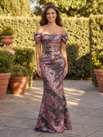 Satin Off Shoulder A Line Long Mother of the Bride Dresses with Flower