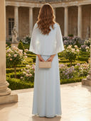 Chiffon Crew Neck A Line Long Mother of the Bride Dresses with Cape