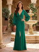 Chiffon V Neck Mermaid Long Mother of the Bride Dresses with Flower