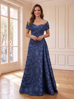 Satin Off Shoulder A Line Long Mother of the Bride Dresses with Flower