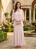 Lace Crew Neck A Line Long Mother of the Bride Dresses