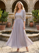 Chiffon Crew Neck A Line Long Mother of the Bride Dresses