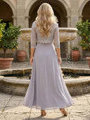 Chiffon Crew Neck A Line Long Mother of the Bride Dresses