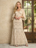 Chiffon V Neck Mermaid Long Mother of the Bride Dresses with Sequin
