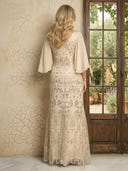 Chiffon V Neck Mermaid Long Mother of the Bride Dresses with Sequin