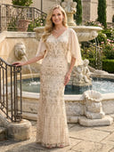 Chiffon V Neck Mermaid Long Mother of the Bride Dresses with Sequin