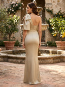Satin One Shoulder Mermaid Long Mother of the Bride Dresses with Bow