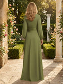 Chiffon V Neck A Line Long Mother of the Bride Dresses with Flower