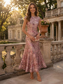 Tulle Crew Neck Mermaid Long Mother of the Bride Dresses with Flower