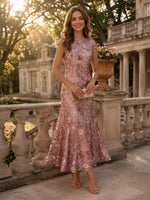 Tulle Crew Neck Mermaid Long Mother of the Bride Dresses with Flower
