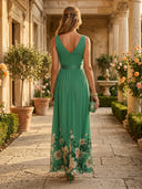 Chiffon V Neck A Line Long Mother of the Bride Dresses with Flower
