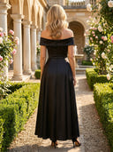 Satin Off Shoulder A Line Long Mother of the Bride Dresses