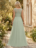 Lace Crew Neck A Line Long Mother of the Bride Dresses