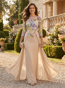 Chiffon Crew Neck Mermaid Long Mother of the Bride Dresses with Flower