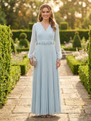 Chiffon V Neck A Line Long Mother of the Bride Dresses with Flower