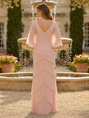 Chiffon V Neck Mermaid Long Mother of the Bride Dresses with Tiered