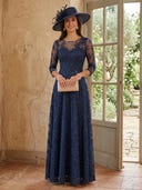 Tulle Cre Neck  A Line Long Mother of the Bride Dresses with Lace
