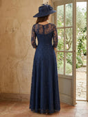 Tulle Cre Neck  A Line Long Mother of the Bride Dresses with Lace