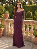 Chiffon Off Shoulder Mermaid Long Mother of the Bride Dresses with Lace