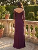 Chiffon Off Shoulder Mermaid Long Mother of the Bride Dresses with Lace