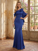 Satin One Shoulder Mermaid Long Mother of the Bride Dresses
