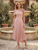 Satin One Shoulder Mermaid Long Mother of the Bride Dresses with Flower