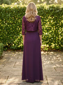 Chiffon Crew Neck Mermaid Long Mother of the Bride Dresses with Lace