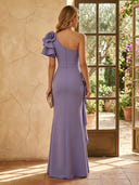 Satin One Shoulder Mermaid Long Mother of the Bride Dresses with Flower