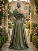 One Shoulder A Line Ankle Length Mother of the Bride Dresses with Pockets