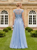 A Line Round Neck Short Sleeves Long Mother of the Bride Dresses