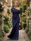 Mermaid One Shoulder Short Sleeves Long Mother of the Bride Dresses