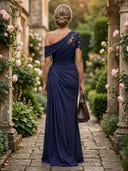 Mermaid One Shoulder Short Sleeves Long Mother of the Bride Dresses
