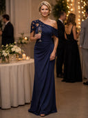 Mermaid One Shoulder Short Sleeves Long Mother of the Bride Dresses