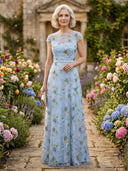 A Line Round Neck Short Sleeves Long Mother of the Bride Dresses