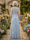 A Line Round Neck Short Sleeves Long Mother of the Bride Dresses