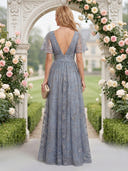 A Line V Neck Short Sleeves Long Mother of the Bride Dresses