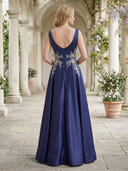 Satin A Line Boat Neck Sleeveless Long Mother of the Bride Dresses