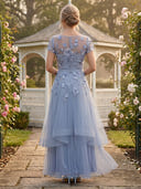 Tulle A Line Round Neck Short Sleeves Long Mother of the Bride Dresses