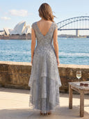 A Line Deep V Neck Short Sleeves High Low Mother of the Bride Dresses