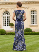 Mermaid Boat Neck Short Sleeves Long Mother of the Bride Dresses with Slit