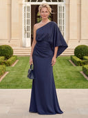 Mermaid One Shoulder Long Sleeves Long Mother of the Bride Dresses