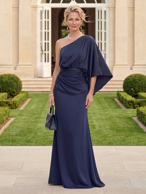 Mermaid One Shoulder Long Sleeves Long Mother of the Bride Dresses
