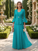 A Line V Neck Long Sleeves Mother of the Bride Dresses with Jackets